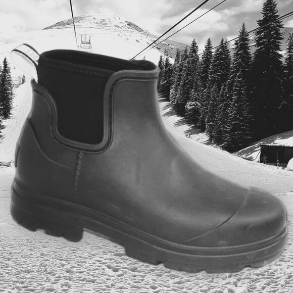 UGG Droplet Black Rubber Duck Rain Boot, Size 6 - Picture 1 of 8